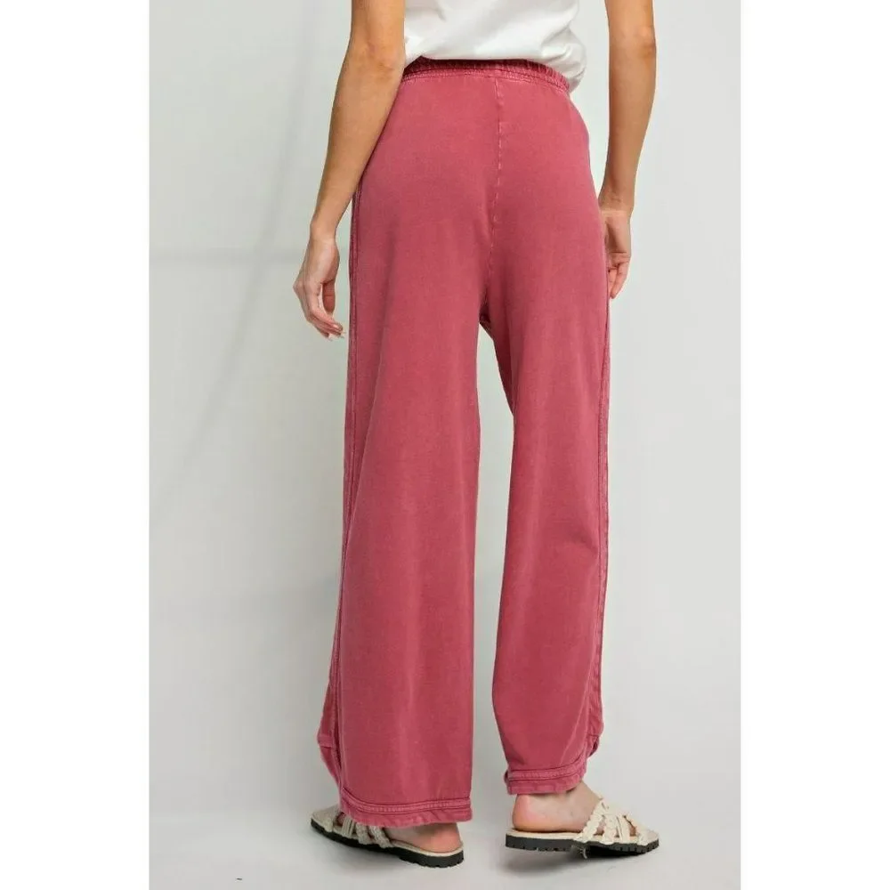 Easel Let's Grab Starbs Mineral Washed French Terry Pants in Wine EB40836 - Picture 2 of 5